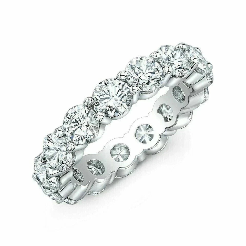 3.00 Ct Round Cut Natural Diamond Eternity Wedding Band 18K White Gold Size 7 8