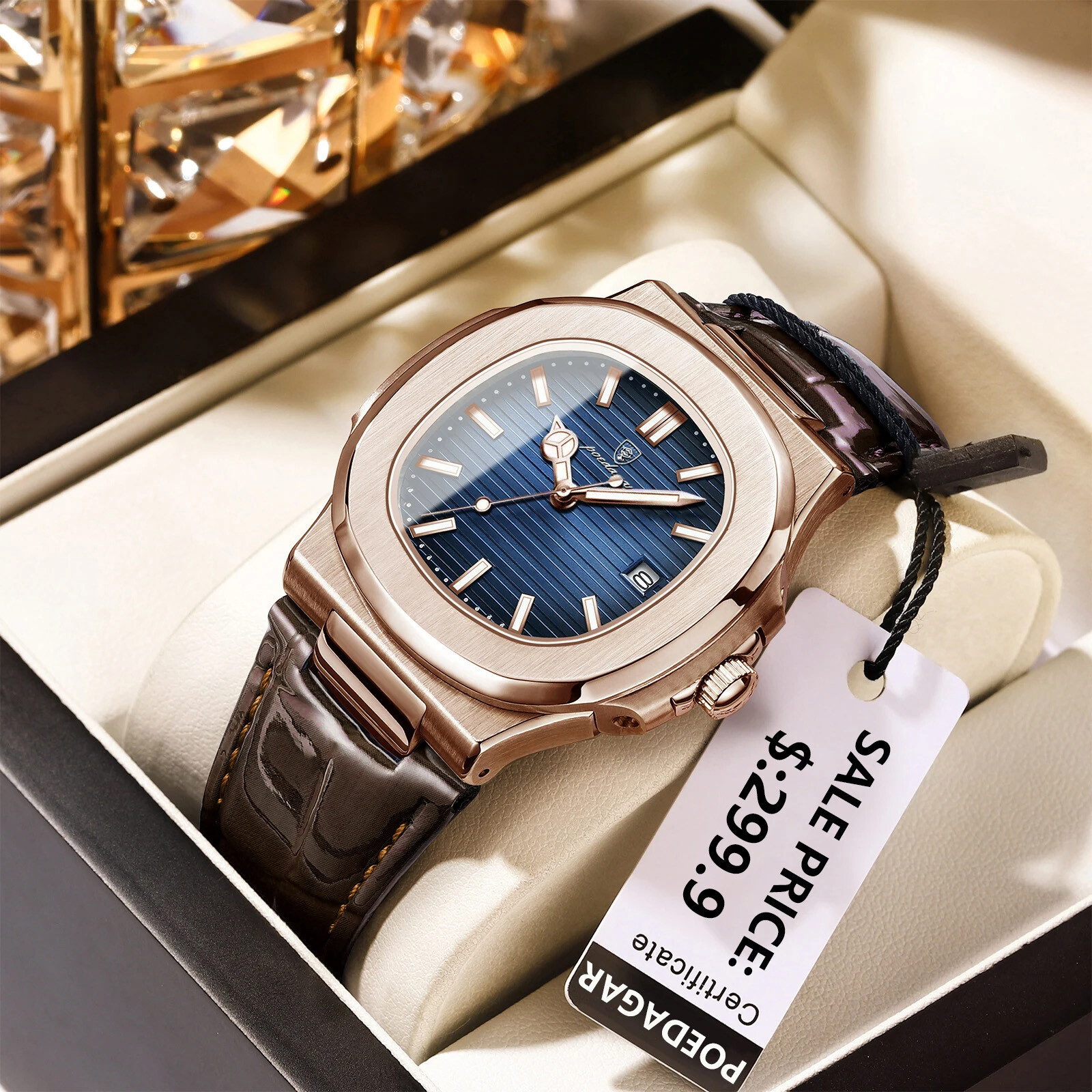 Reloj de pulsera de lujo cuadrado para hombre, resistente al agua y luminoso