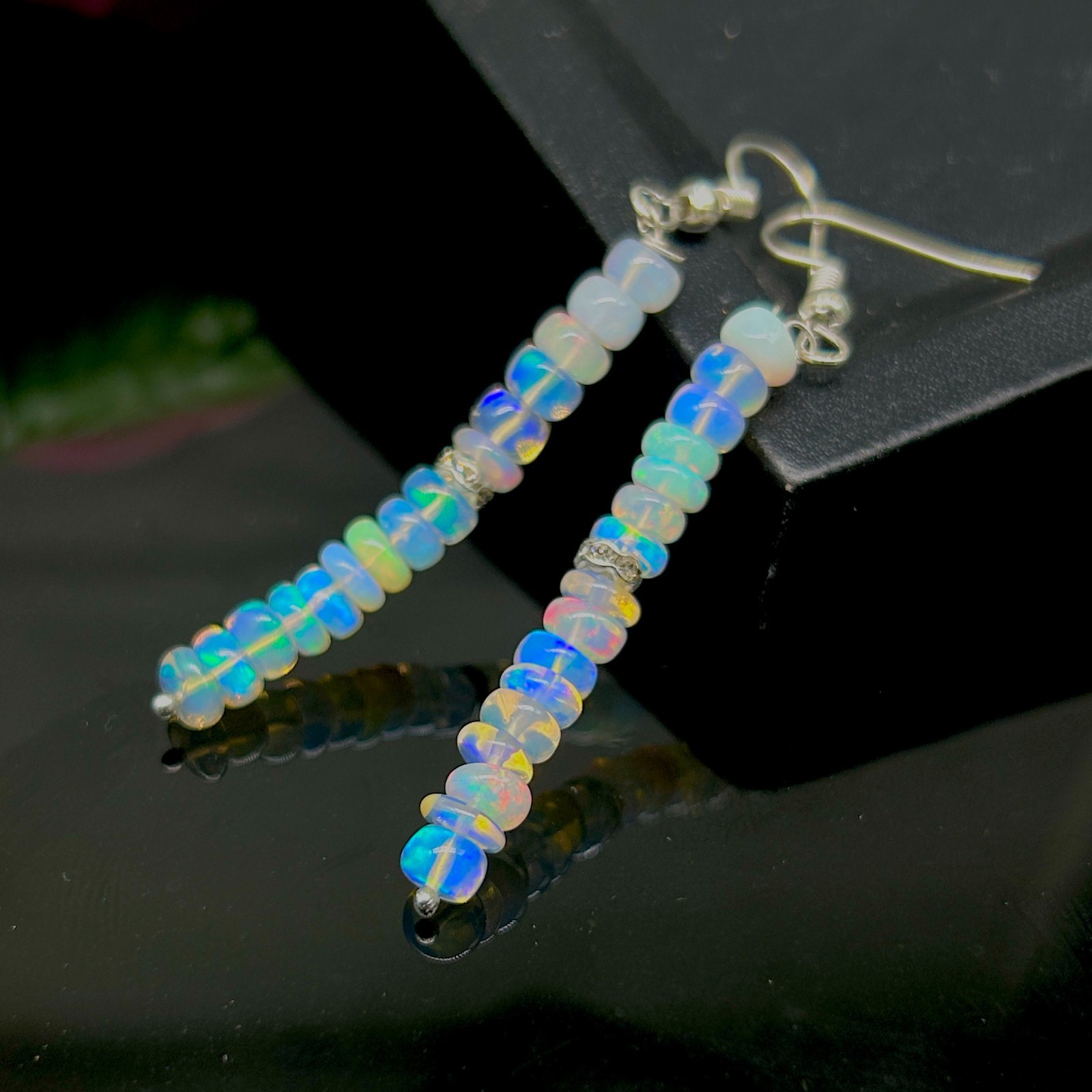 AAA+ Fire Opal Gemstone Cluster Earring, Genuine Multifire Opal Nugget Beads