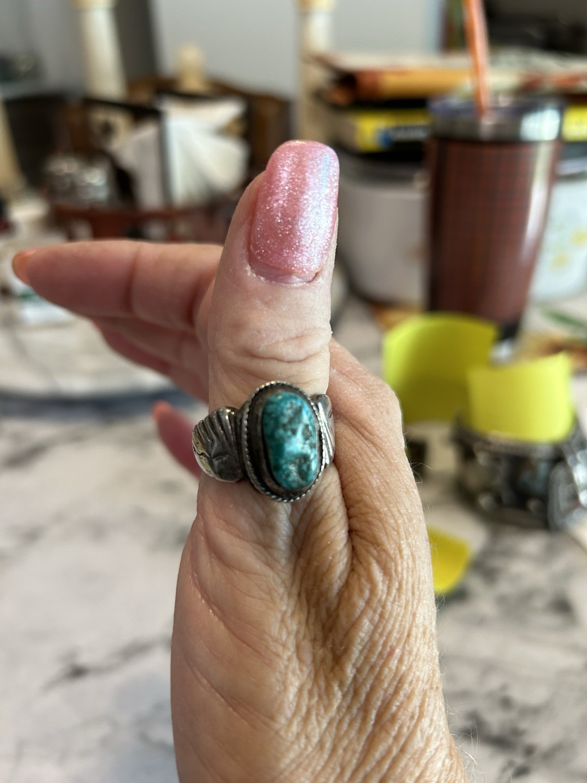 Sterling silver Oval Blue Turquoise Bezel Set Size 10 mens