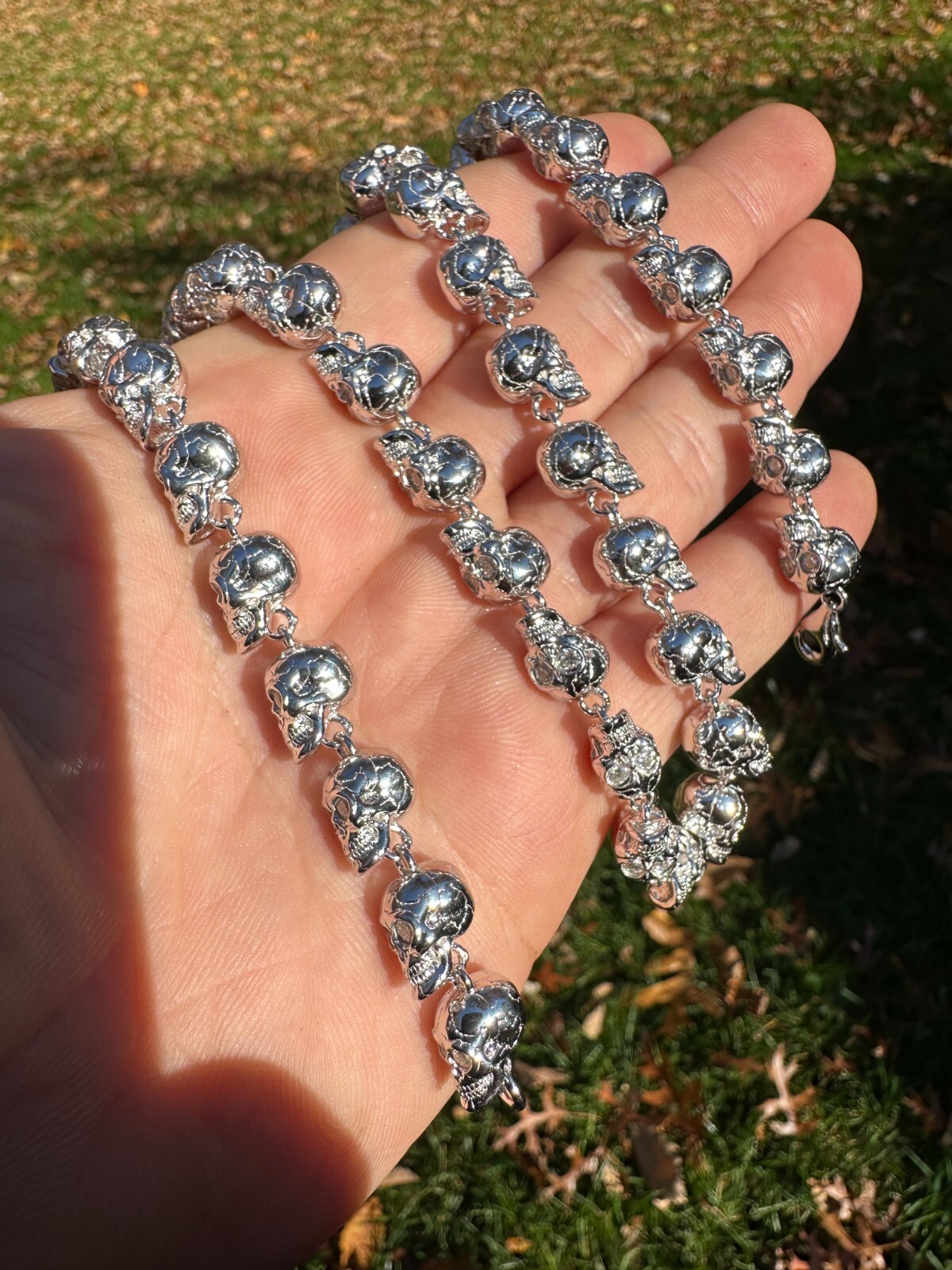 Custom Solid 925 Sterling Silver Skull Death Link Chain Necklace W. Moissanite