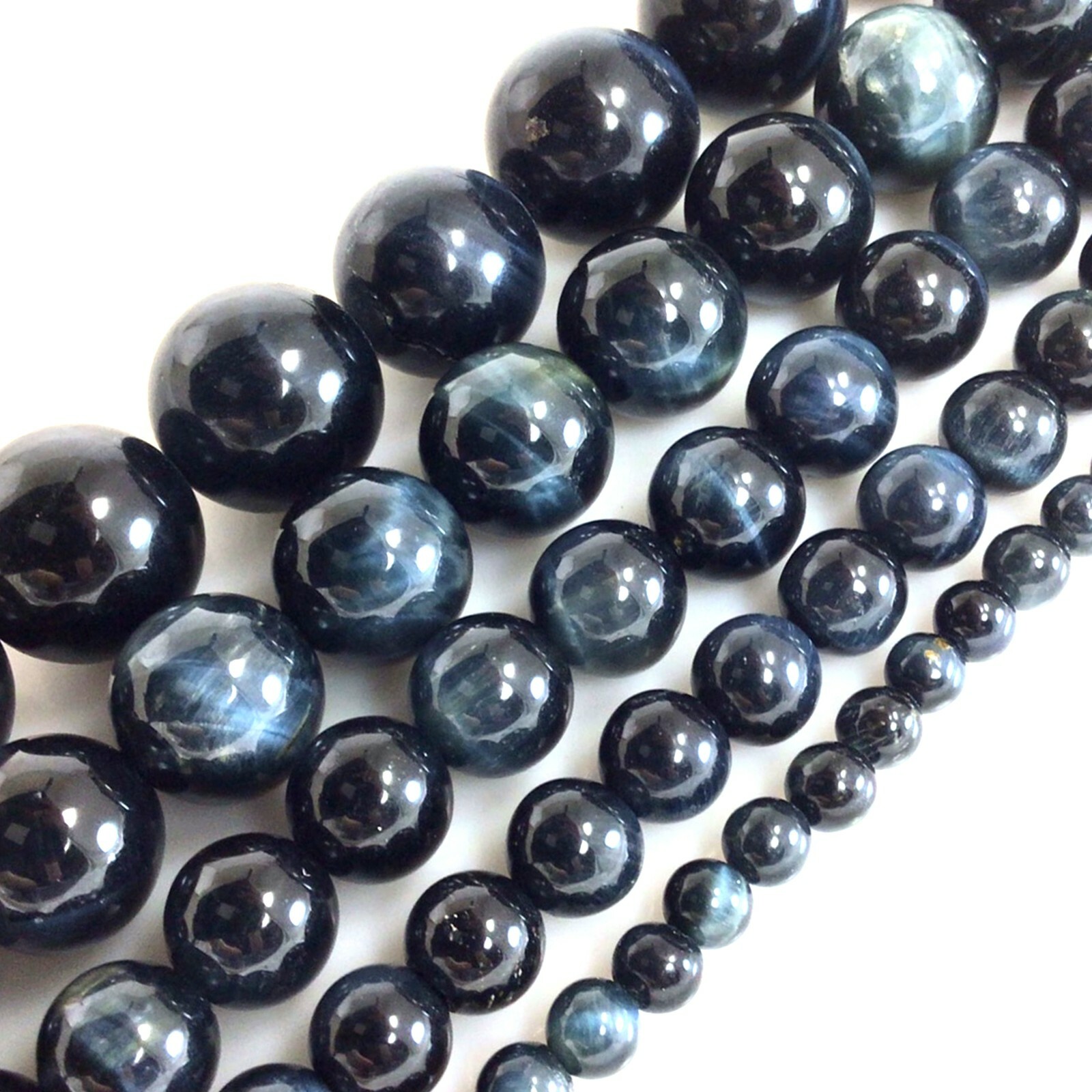 Gemstone Dark Gray Blue Tiger eye Round Bead 15″ 4mm 6mm 8mm 10mm 12mm Beading