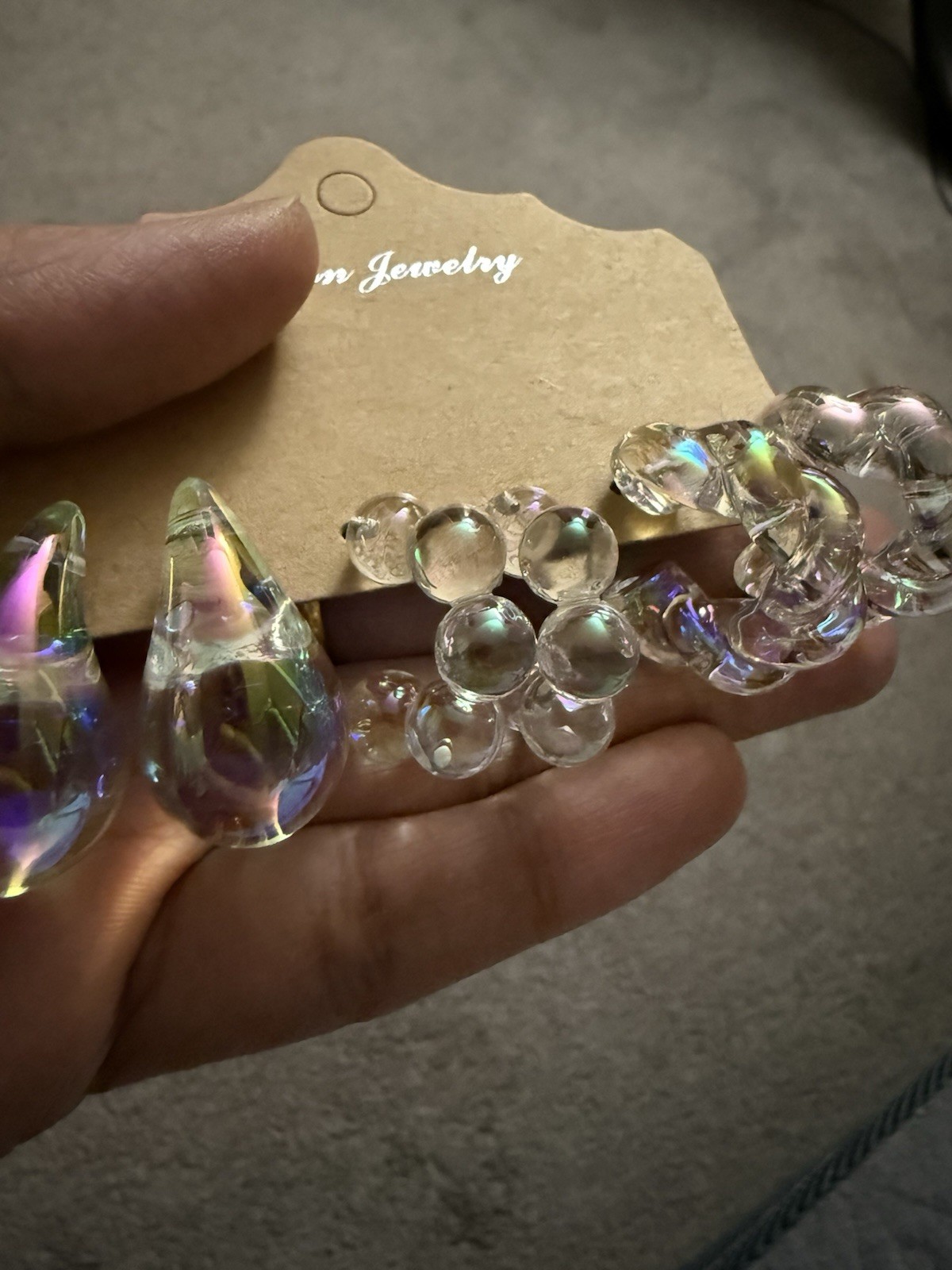 Iridescent Hoops Holographic Lucite Acrylic Transparent Retro Earrings Lot