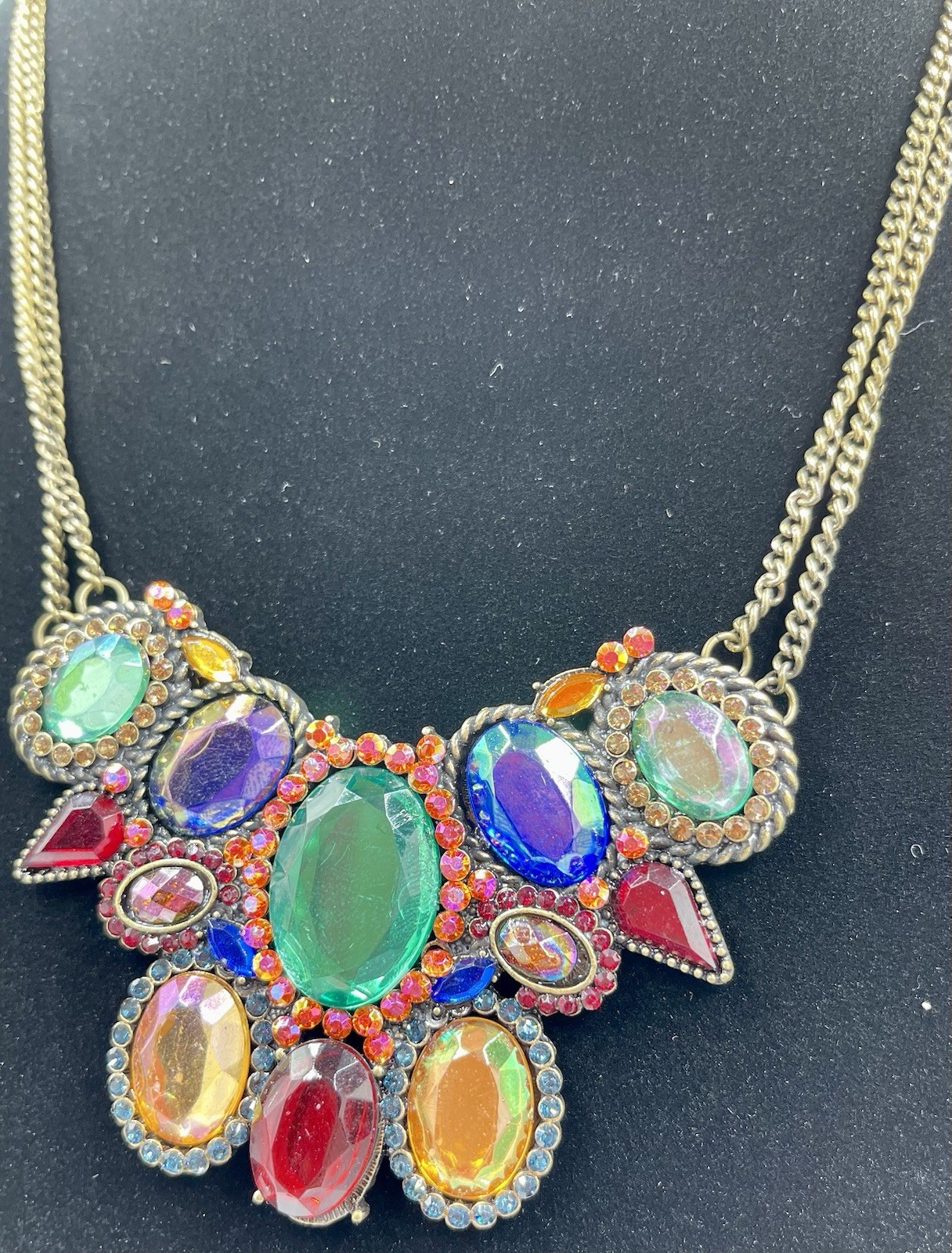 Multi-Color Faceted Rhinestone Statement Necklace & Matching Earring Set FJ-28