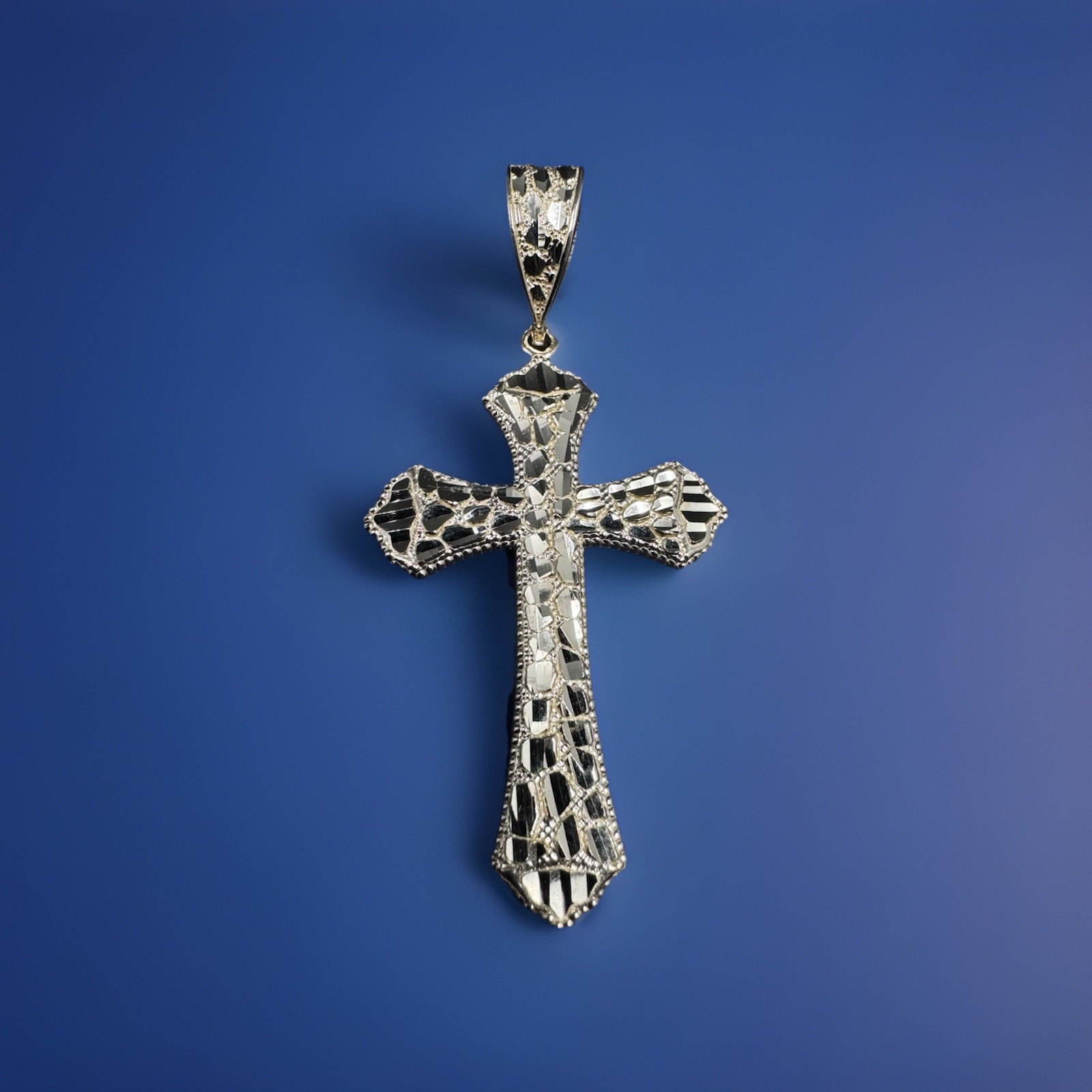 Genuine 10k Nugget Cross Solid Pendant Charm 2 Inch REAL Yellow Gold Dije de oro