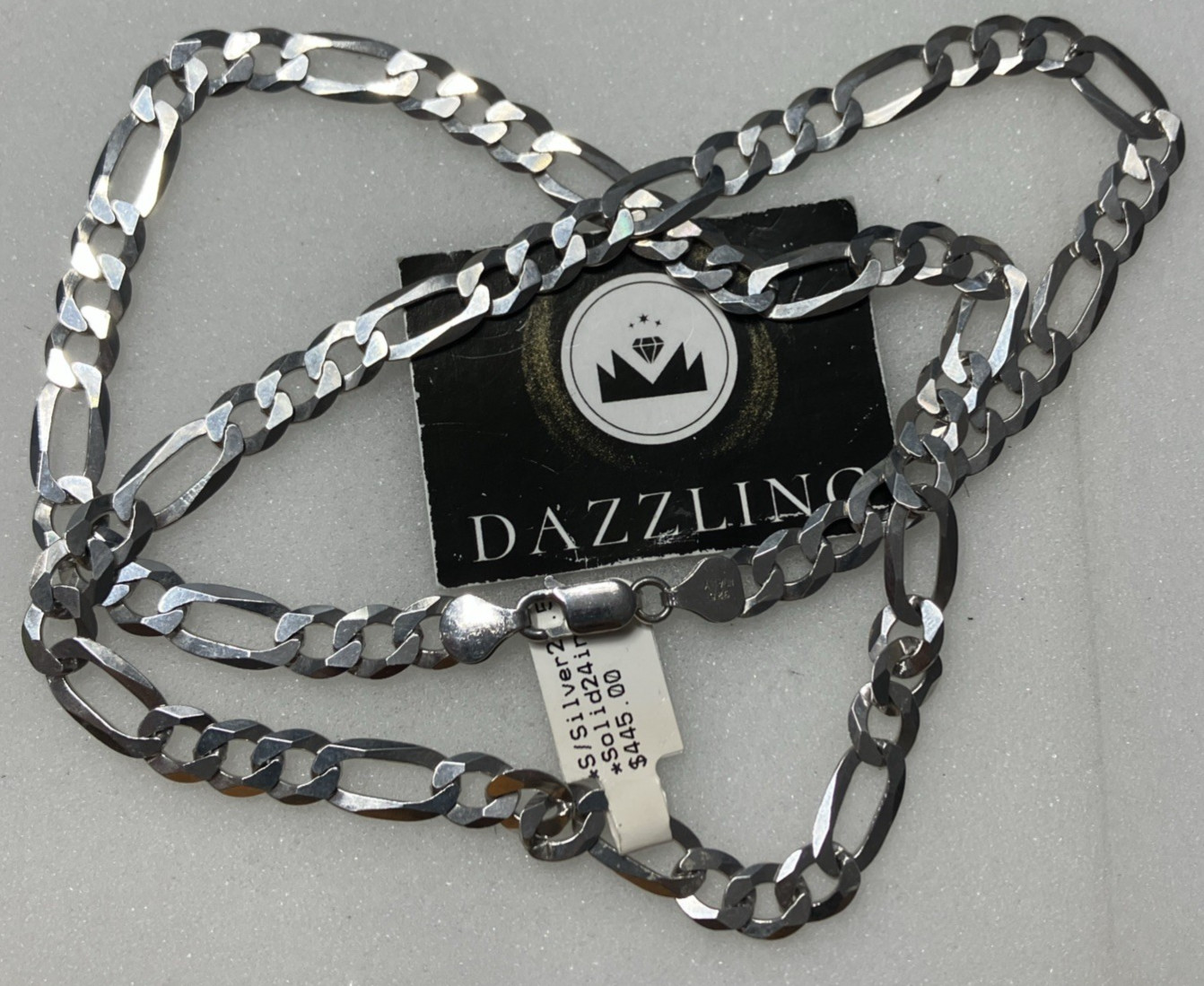 925 Sterling Silver Italy Solid Figaro Chain 27.5grams 7.6mm 24” New wit Tag