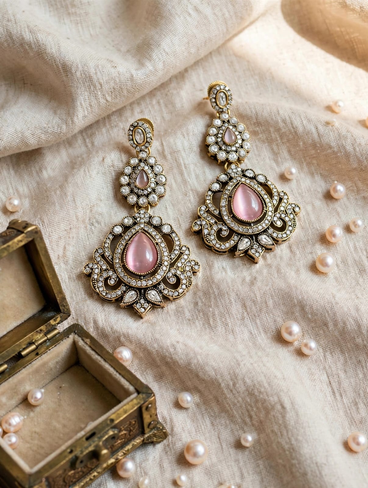 Traditional Kundan Jhumka Earrings Gold Plated Green Beaded Pearl Drop Earrings