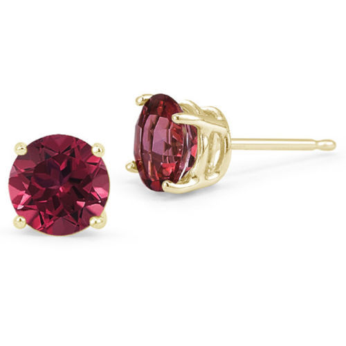 0.50 – 4.00 CARAT 14K SOLID YELLOW GOLD RUBY ROUND SHAPE STUD EARRINGS PUSH BACK