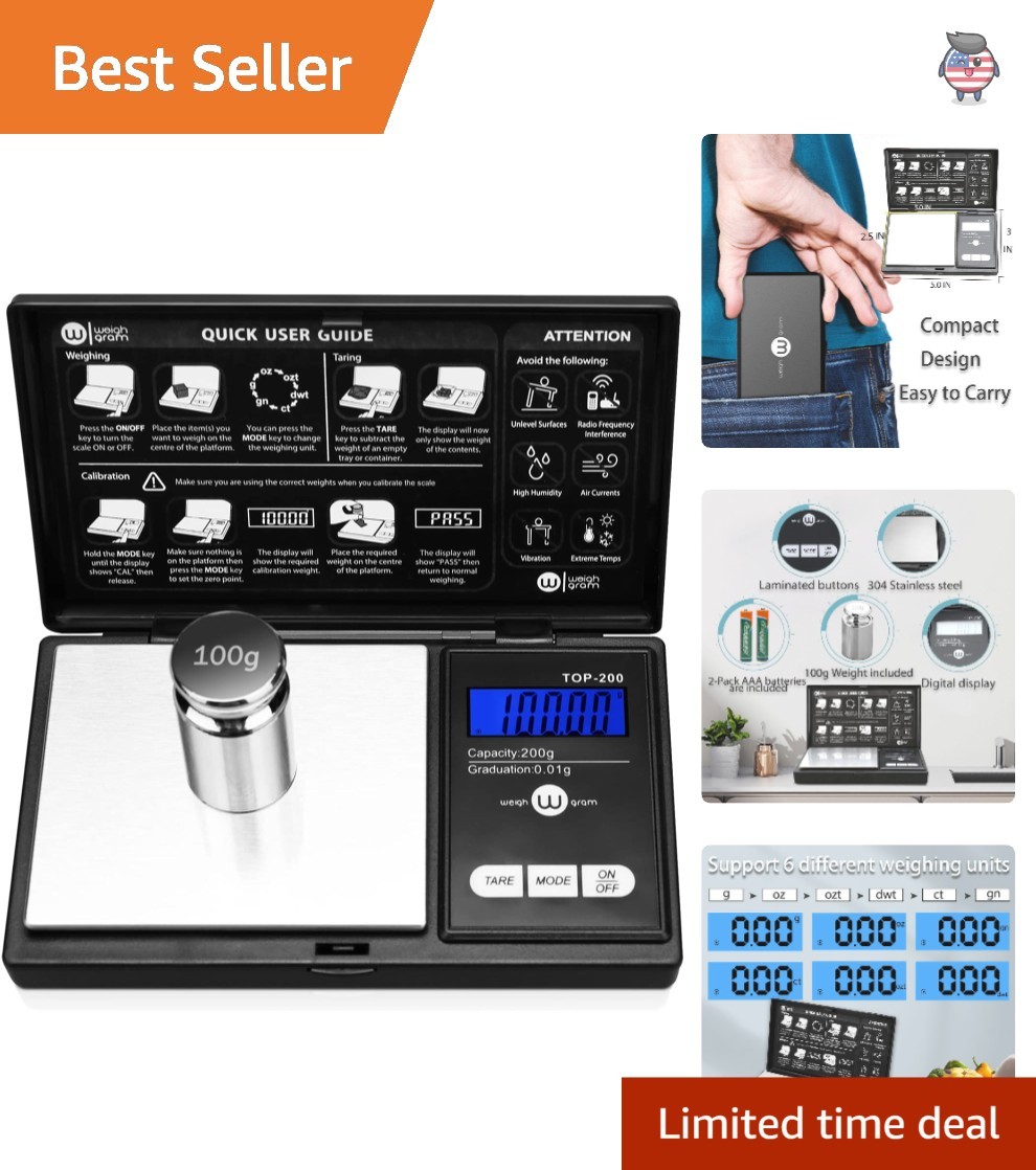 Stainless Steel Pocket Scale – 200g Capacity, Auto Shut Off & Backlit Display
