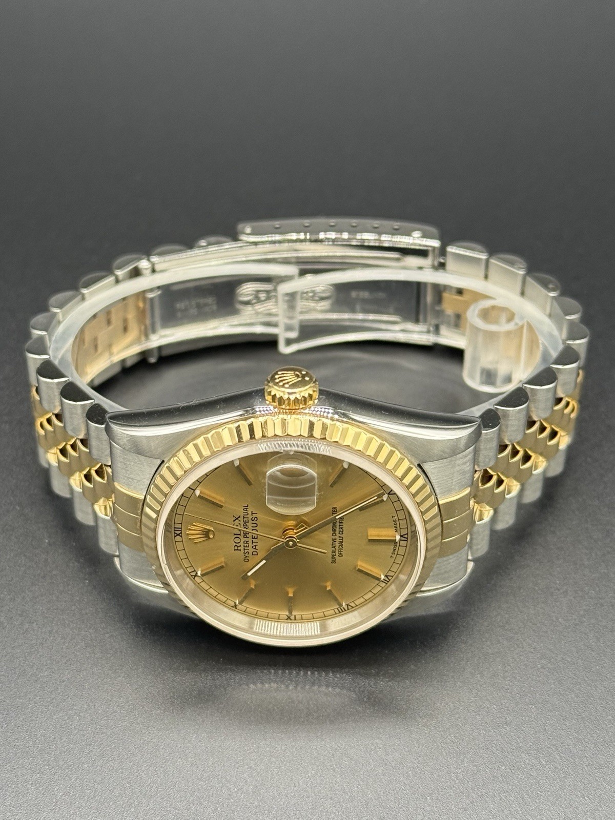 Rolex Datejust 16233 Two-Tone 36mm Champagne Stick Dial Jubilee Watch No Holes