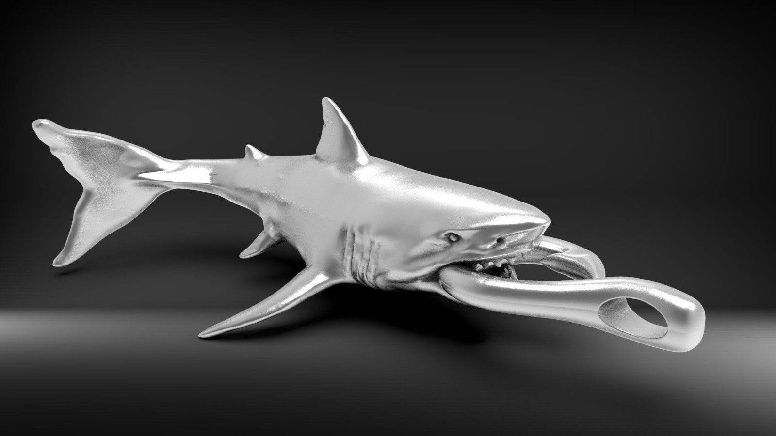 Great White Shark Pendant 999 Fine Silver 40mm Hook Design Fishing Line Bail