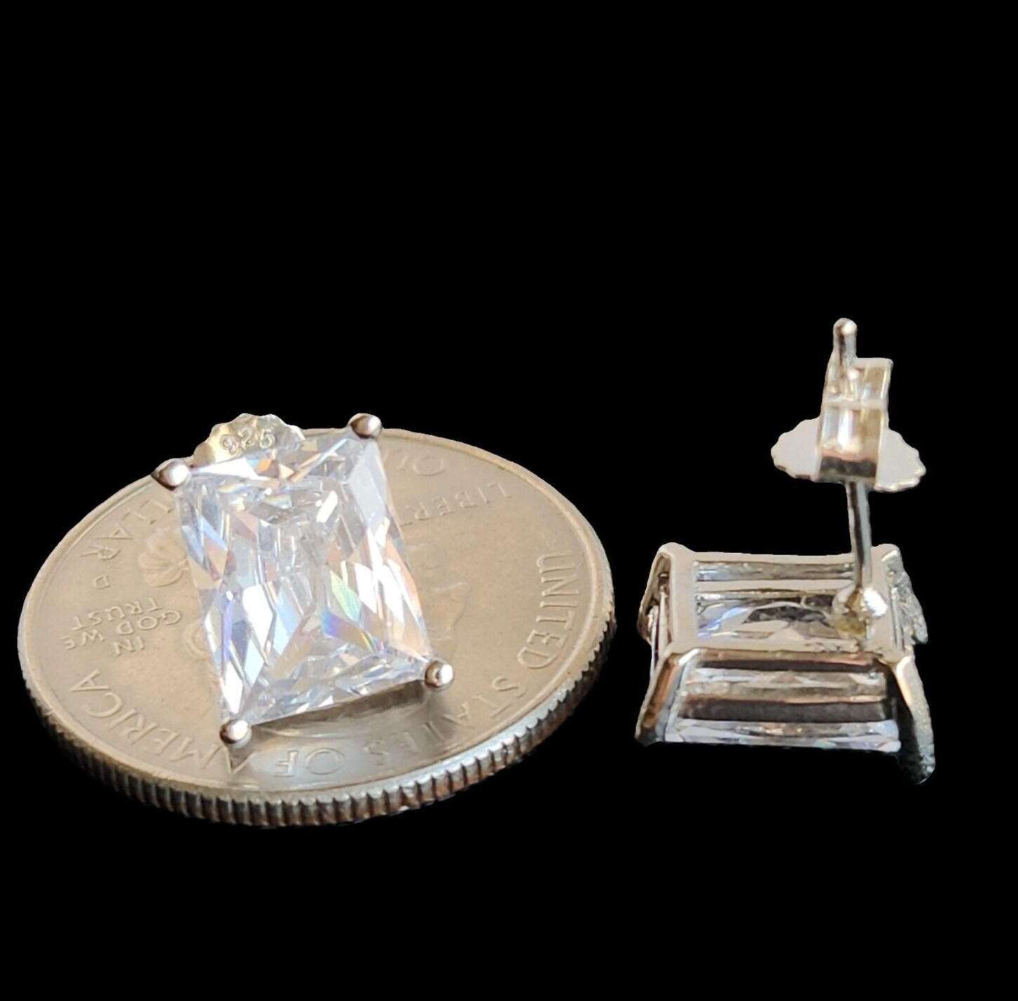 8CT Rectangle Lab-Created White Sapphire Stud Earrings 925 Sterling Sliver