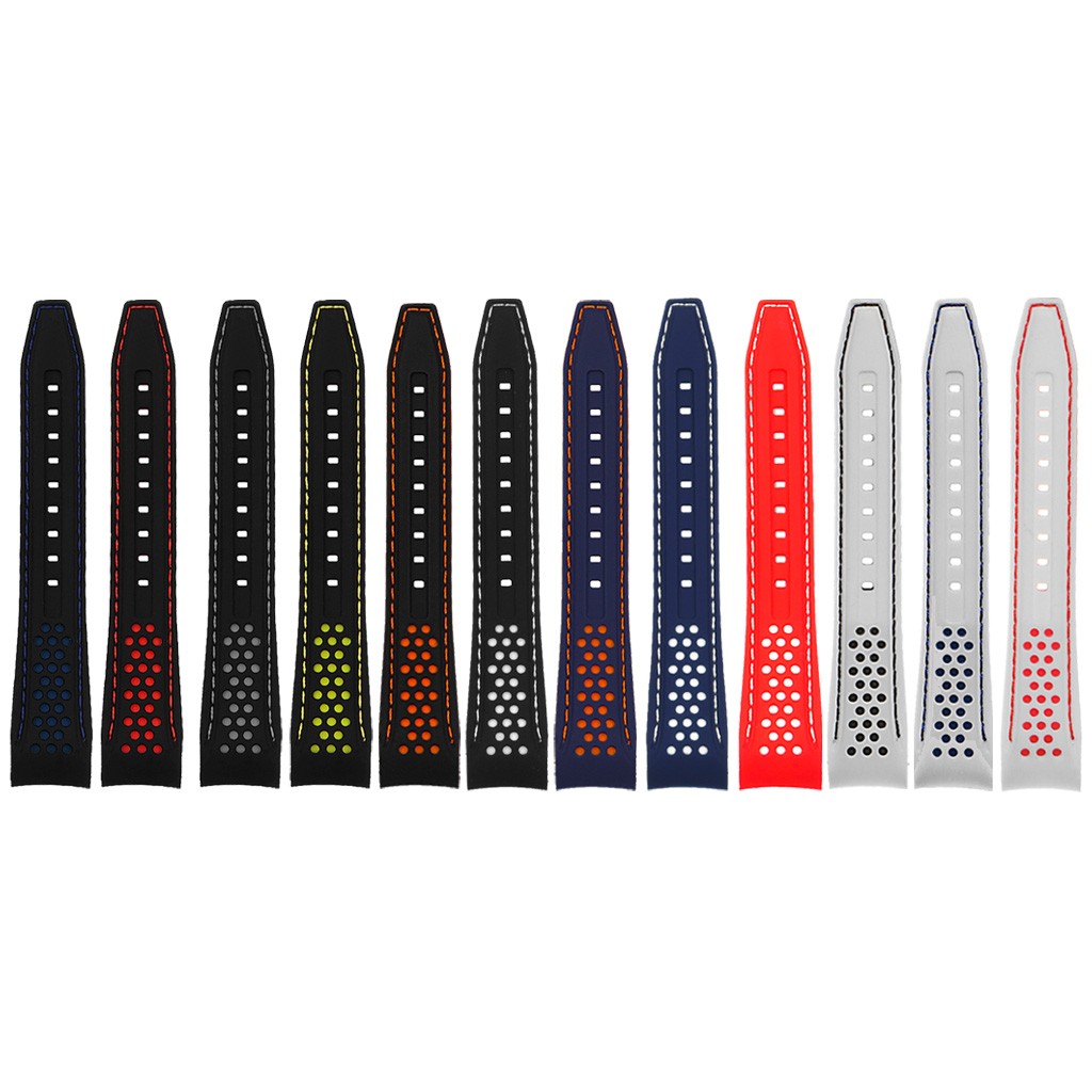 StrapsCo Rubber Perforated Rally Watch Band Strap Curved Ends 20mm 22mm 24mm