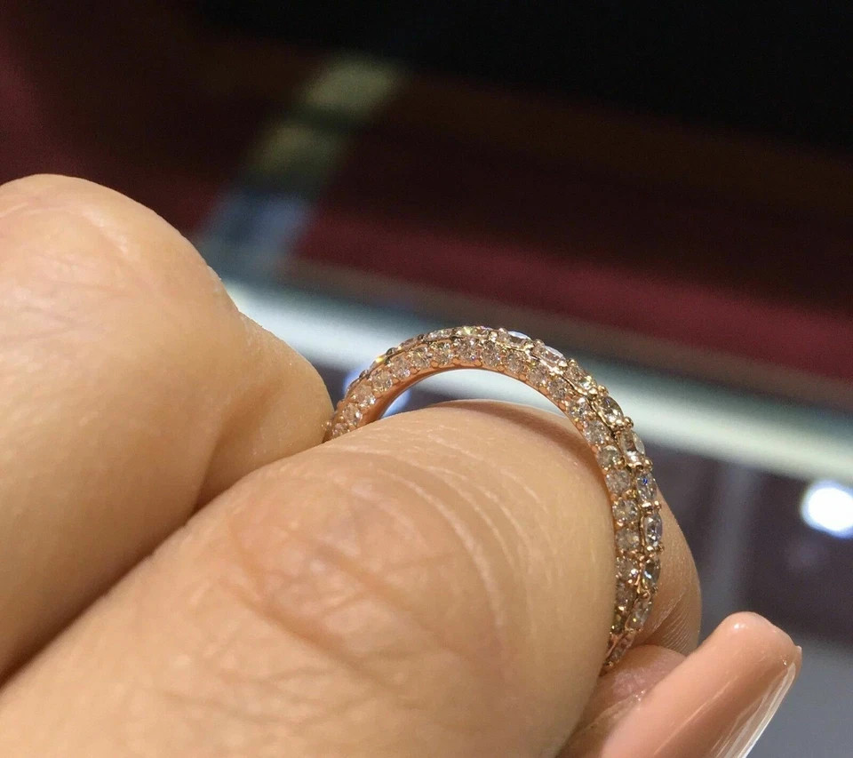 2Ct Round Lab-Created Moissanite 14k Rose Gold Plated Eternity Wedding Band Ring