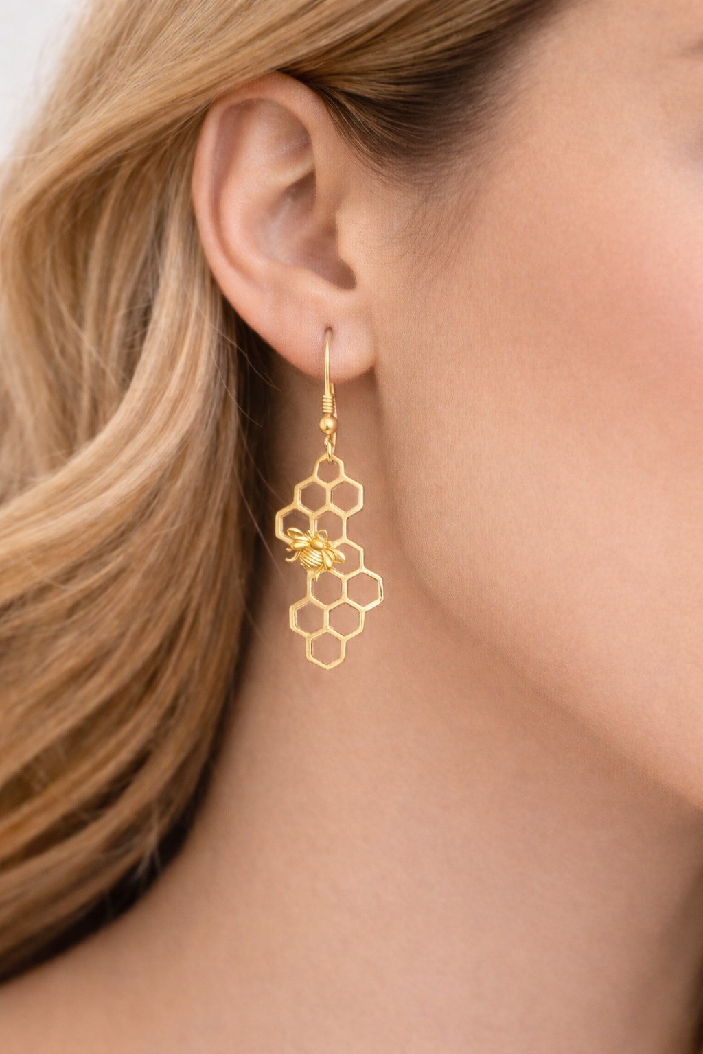 925 Sterling Silver Honeycomb Bee Drop Earring |Hexagon Geometric Dangle Jewelry
