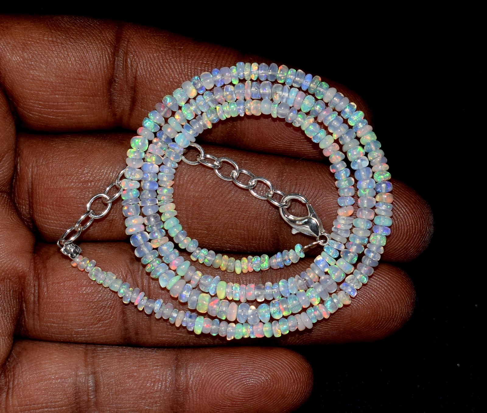 Natural Ethiopian Welo Opal Fire Beads Necklace 16″ Gemstone Jewellery