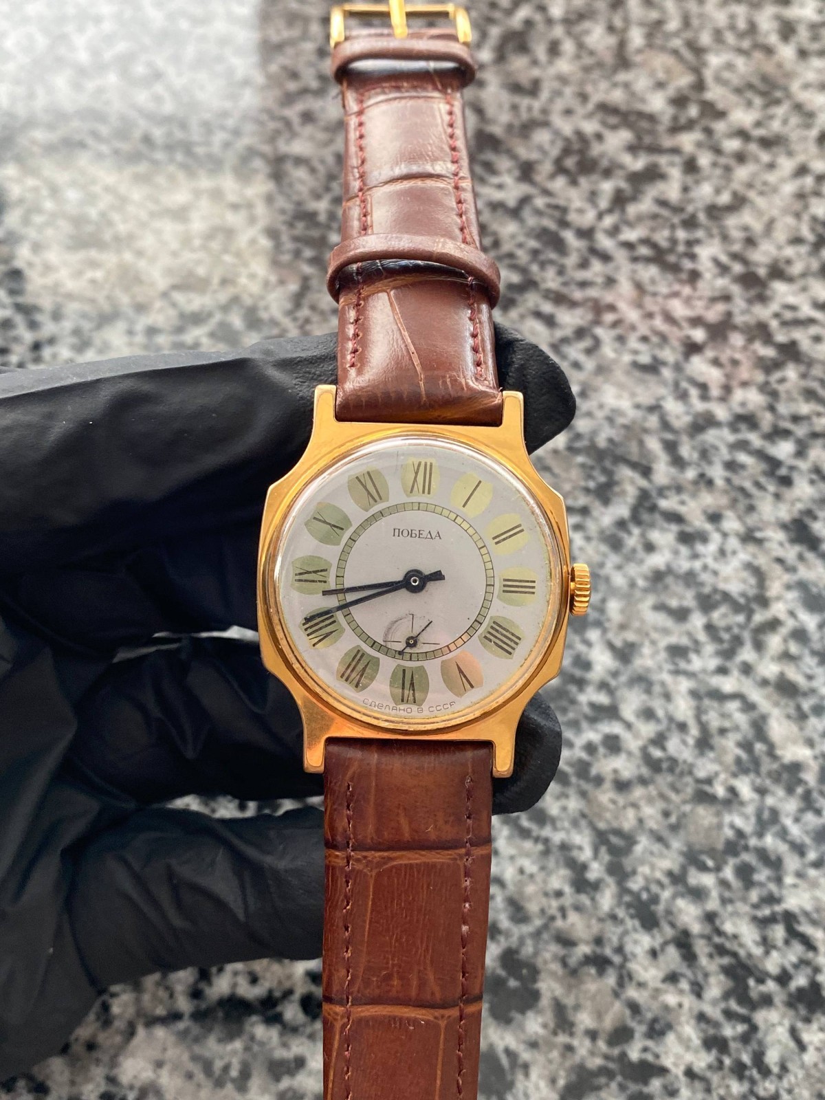 Vintage Pobeda Watch Soviet mechanical USSR Wristwach Rare Gold Plated AU