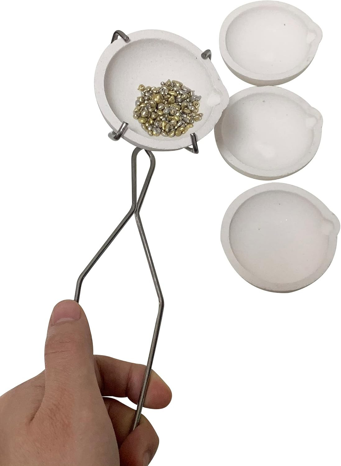 5PCS 2.76″Ceramic Quartz Crucible Dish Cup Melting Gold Silver Copper Whip Tongs