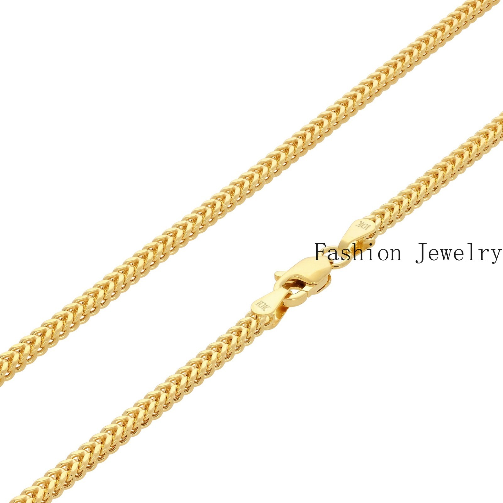 10K Yellow Gold 2.5mm Franco Box Wheat Foxtail Chain Necklace Mens Women 16″-30″