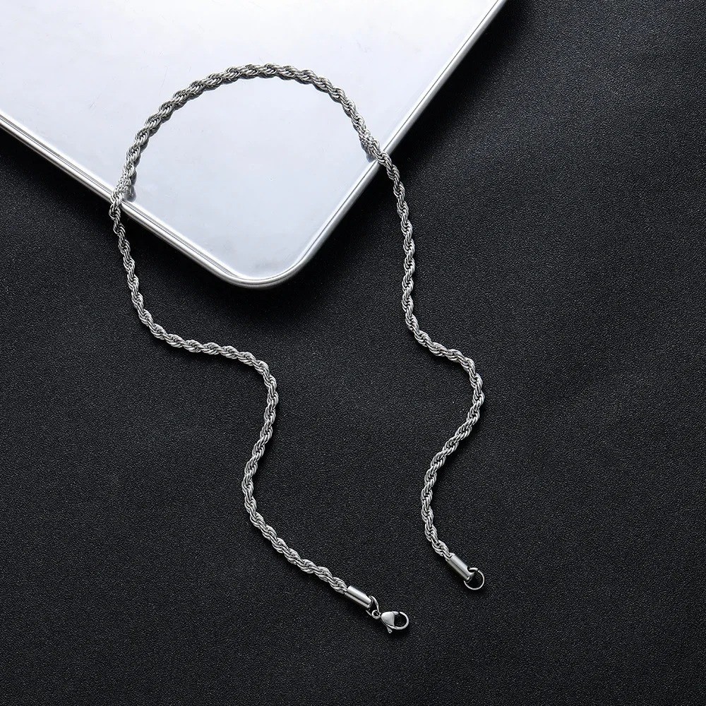Rope Chain Necklace Silver Stainless Steel 2/3/4/5/6mm 16-30″ Mens Womens – USA