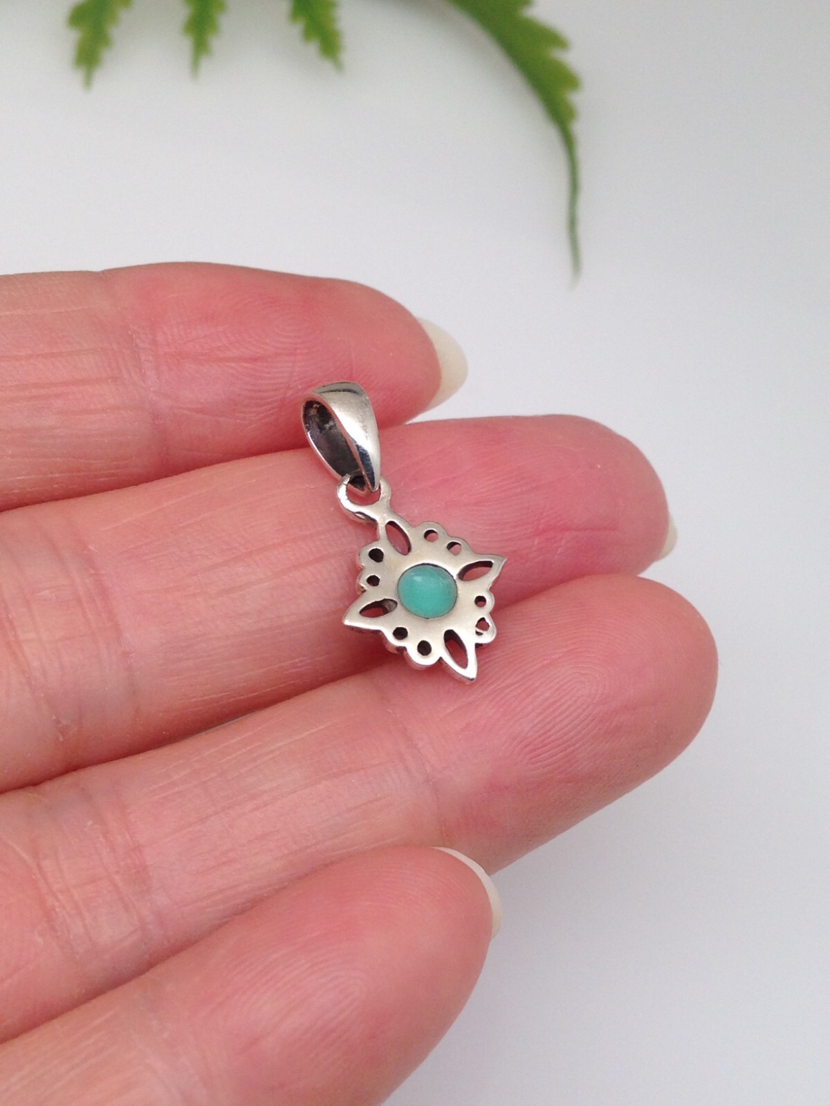 925 Sterling Silver Turquoise Pendant Dainty Tiny Charm 11.5mm(4mm)/21mm