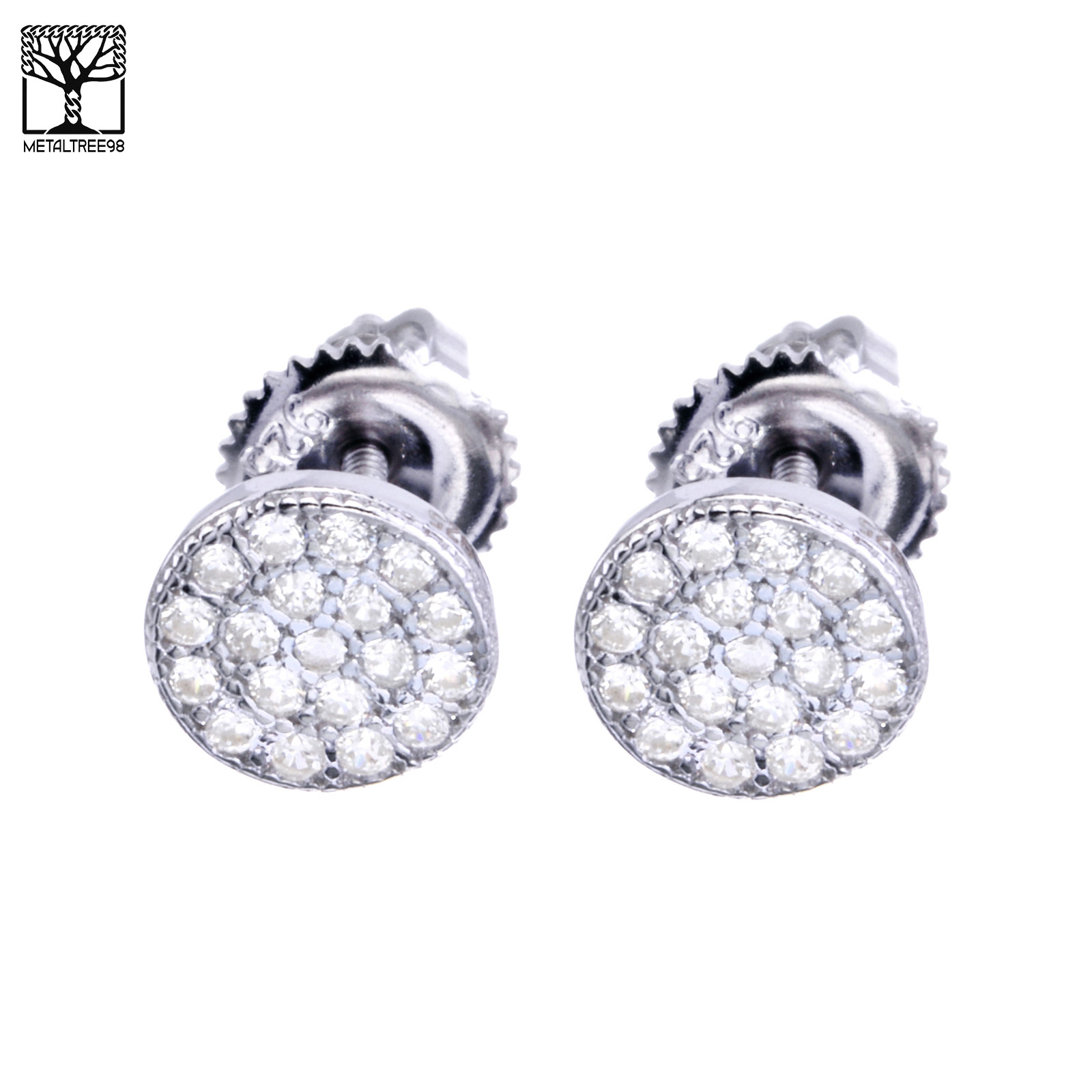 Men’s Sterling Silver Iced 6 mm Flat CZ Round Screw Back Earrings SHS 489 S