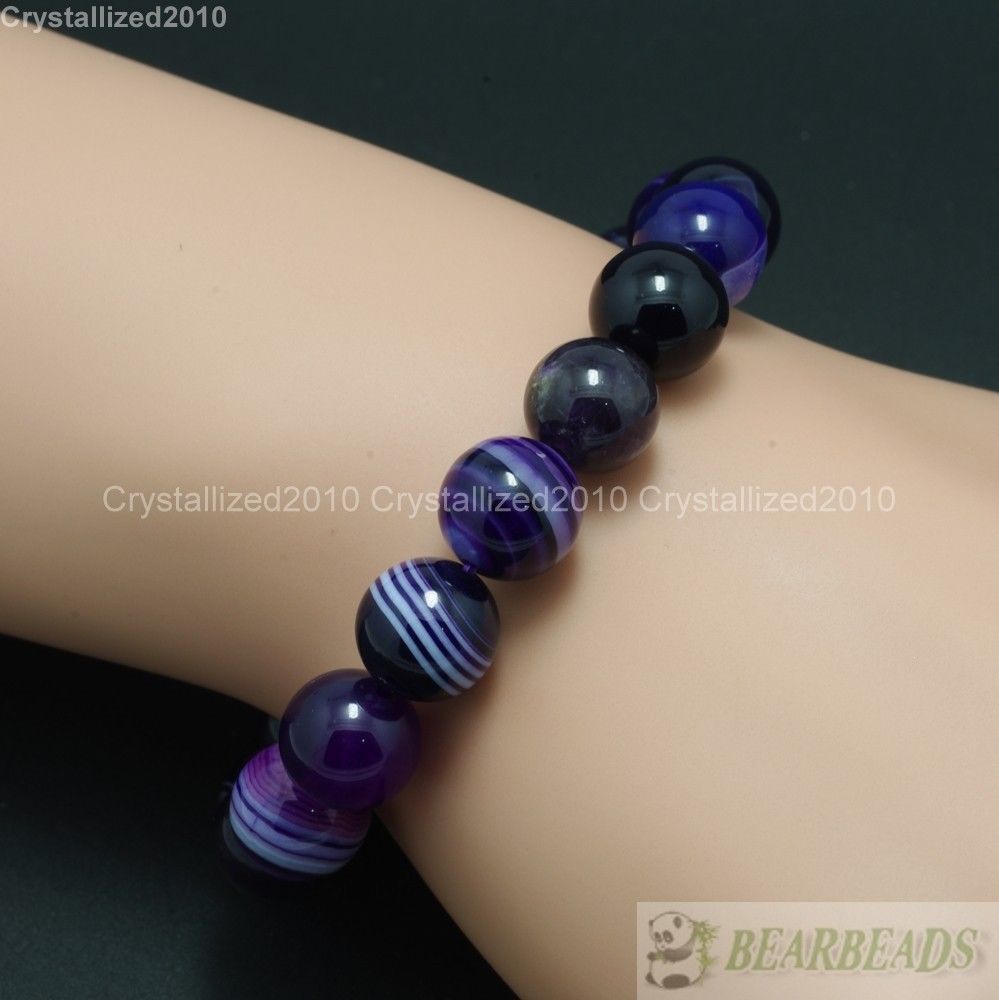 2Pcs Handmade 8mm Natural Gemstone Round Beads Stretchy Bracelet Healing Reiki