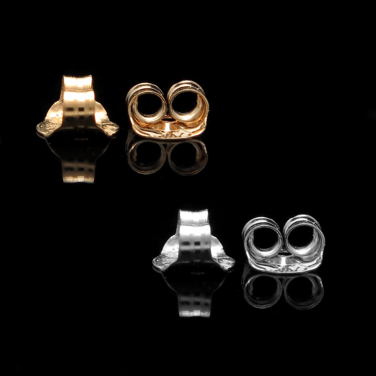 Solid 14k White Yellow Gold Push Back Earring Butterfly Backing Medium Pushpost