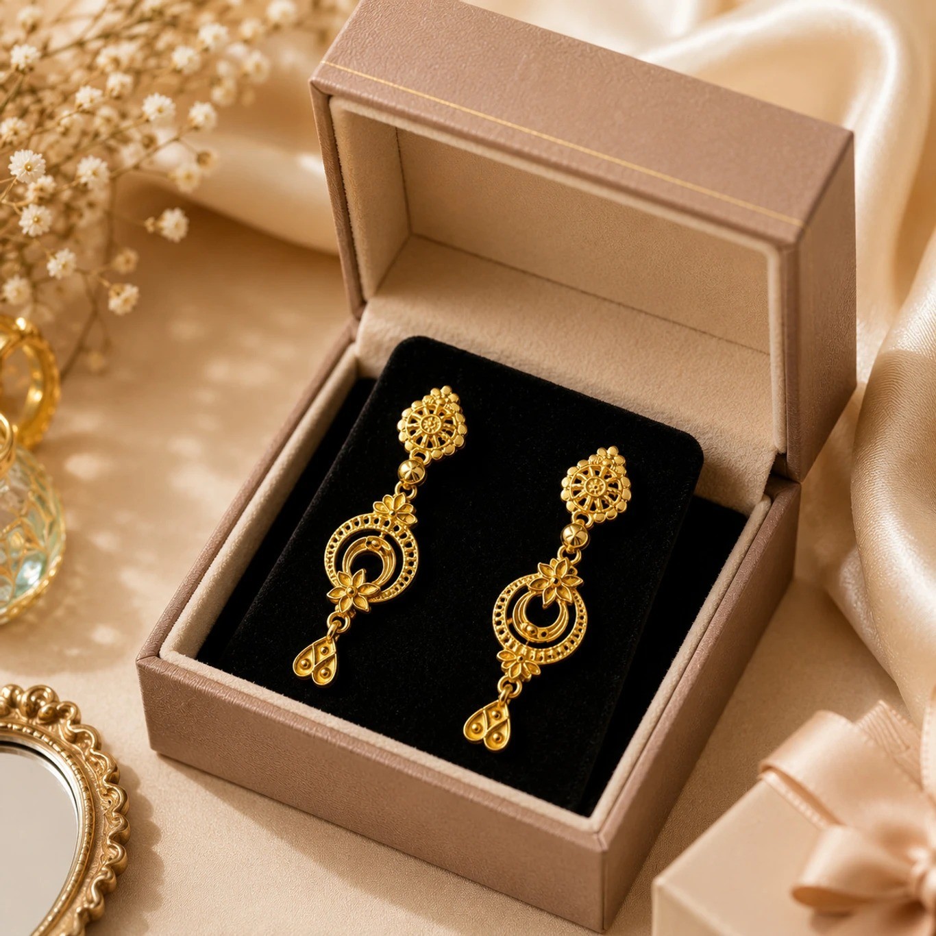 Classic Temple Style Gold Plated Dangle Earrings Alloy Drops & Danglers, Jhumki