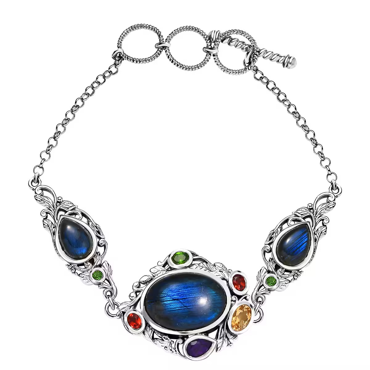 Labradorite and Multi Gem 19.35ct Celestial Garden Bracelet in Platinum Bond