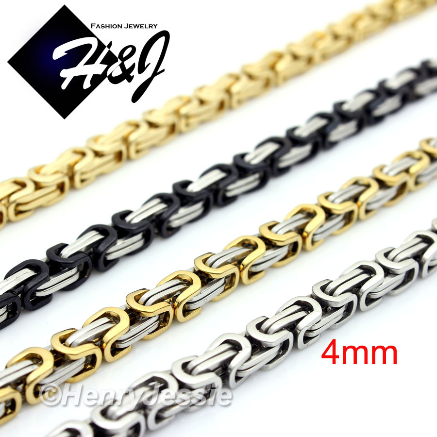 18-40″MEN Stainless Steel 4mm Silver/Gold/Black Plated Box Link Chain Necklace