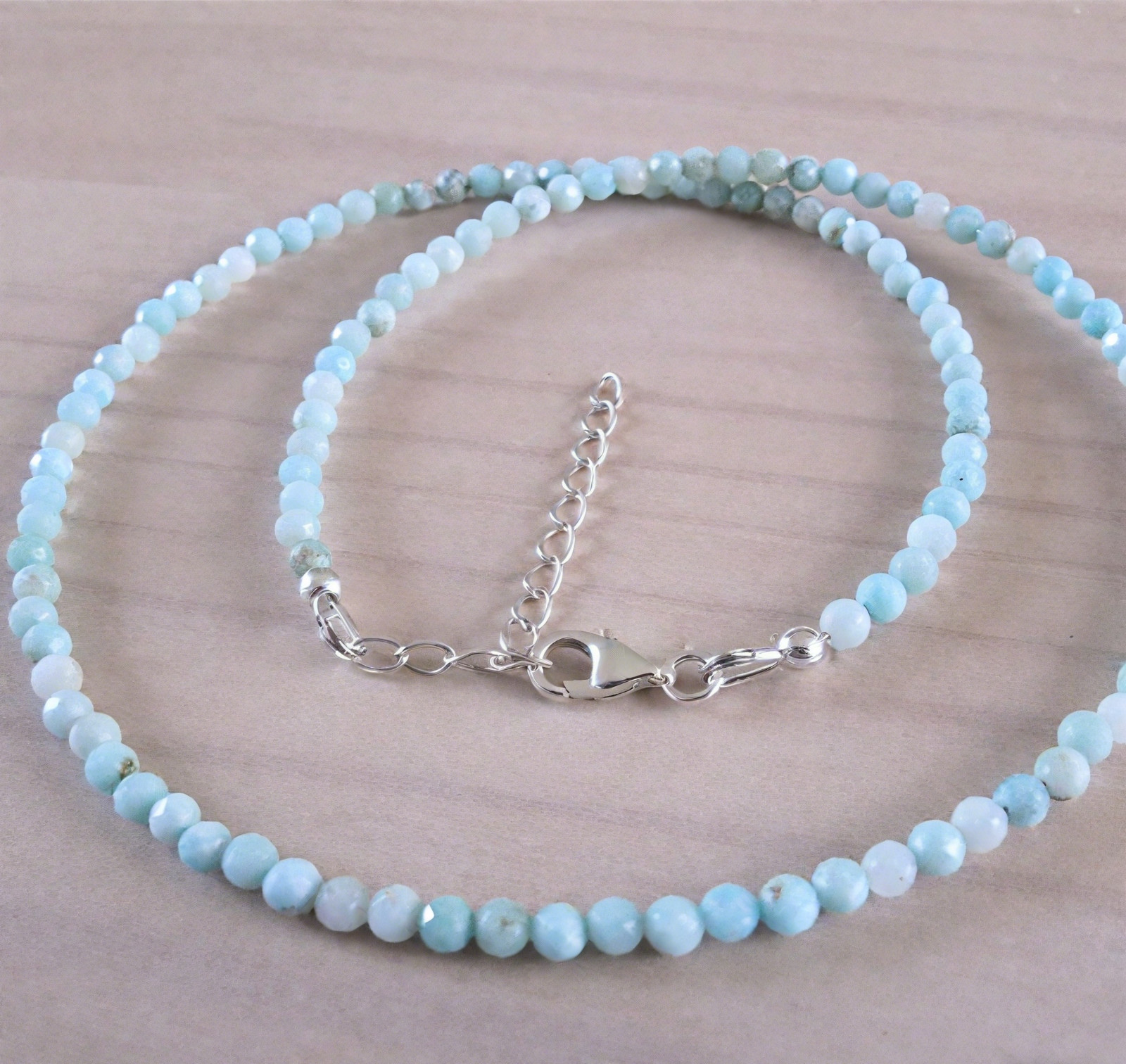 Natural Larimar 2mm Gemstone Beads Dainty Choker Minimalist Crystal Necklace