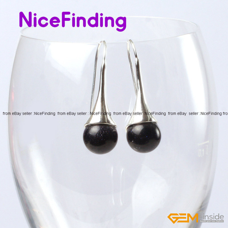 10mm Fashion Round Stone Drop Dangle Hook Earrings Tibetan Silver Women Jewelry