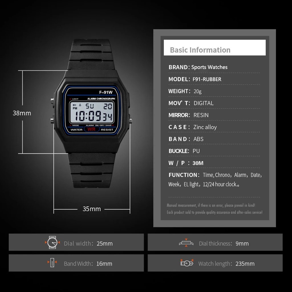F 91W Classic Digital Resin Strap Watch Stopwatch Chronograph Sport Unisex