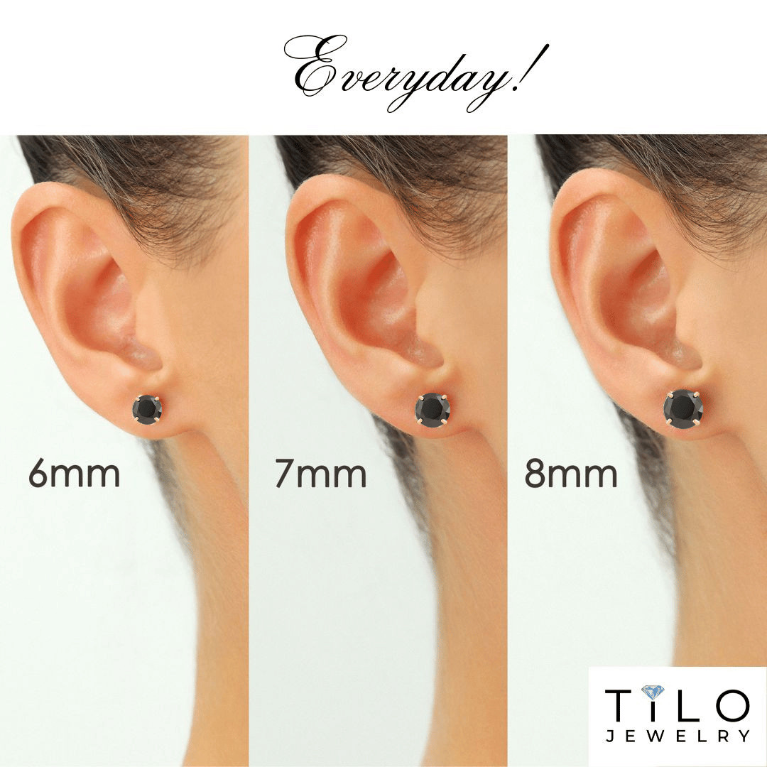 10K Real Solid Gold Solitaire Black Onyx CZ Stud Earrings Sleeper Studs All Size