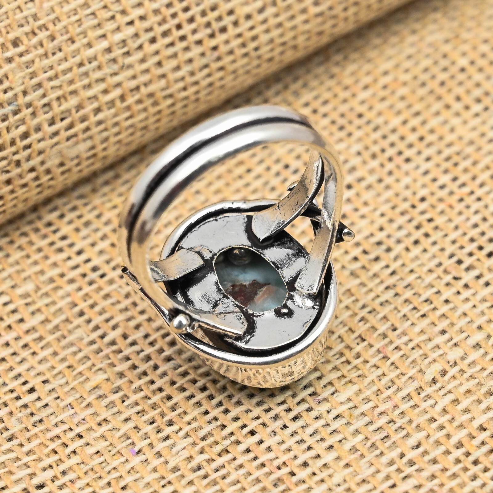 Larimar Gemstone Handmade Solid 925 Sterling Silver Ring Jewelry