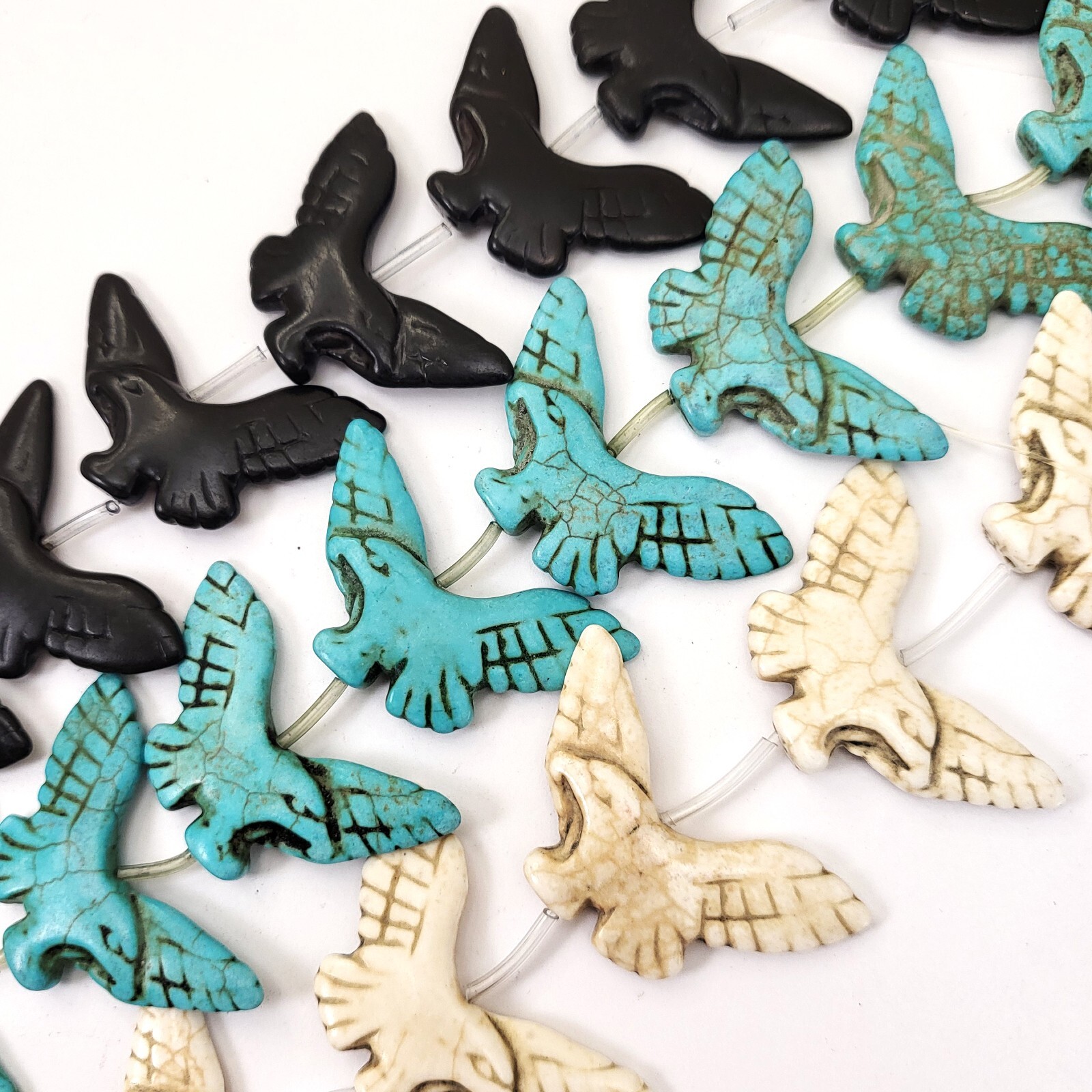 Eagle Stone Pendant Bead Curved Double Side Turquoise Howlite 50mm 13pcs