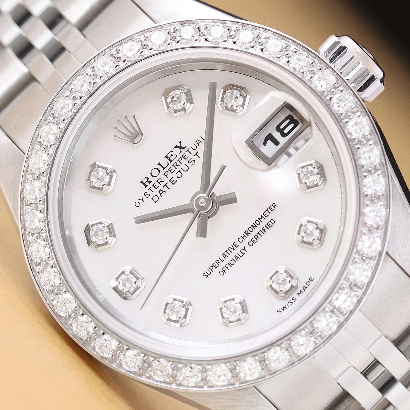 ROLEX LADIES DATEJUST 79174 NO HOLES MOTHER OF PEARL 18K GOLD SS DIAMOND WATCH