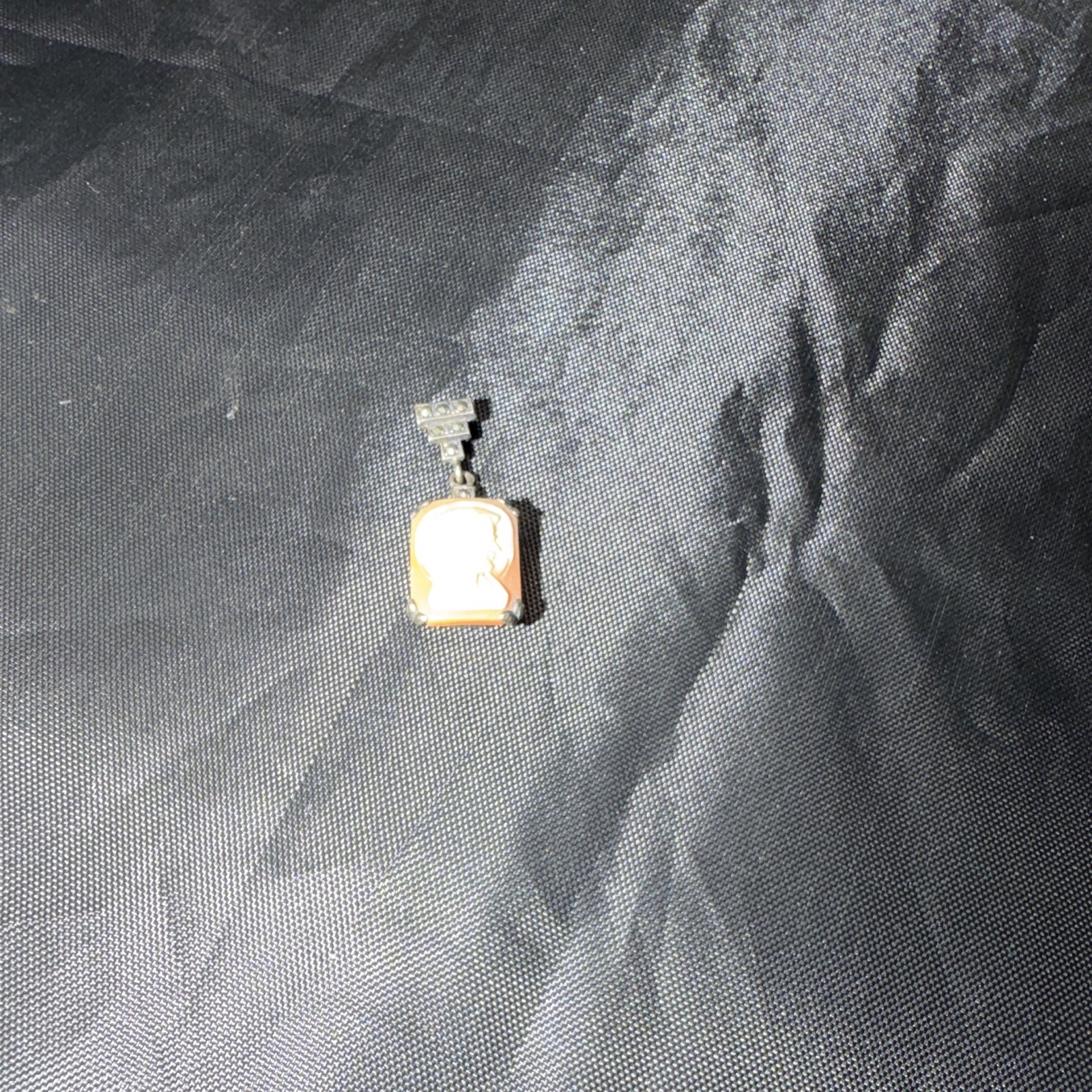 Silver Tone Rectangle shell Cameo Pendant