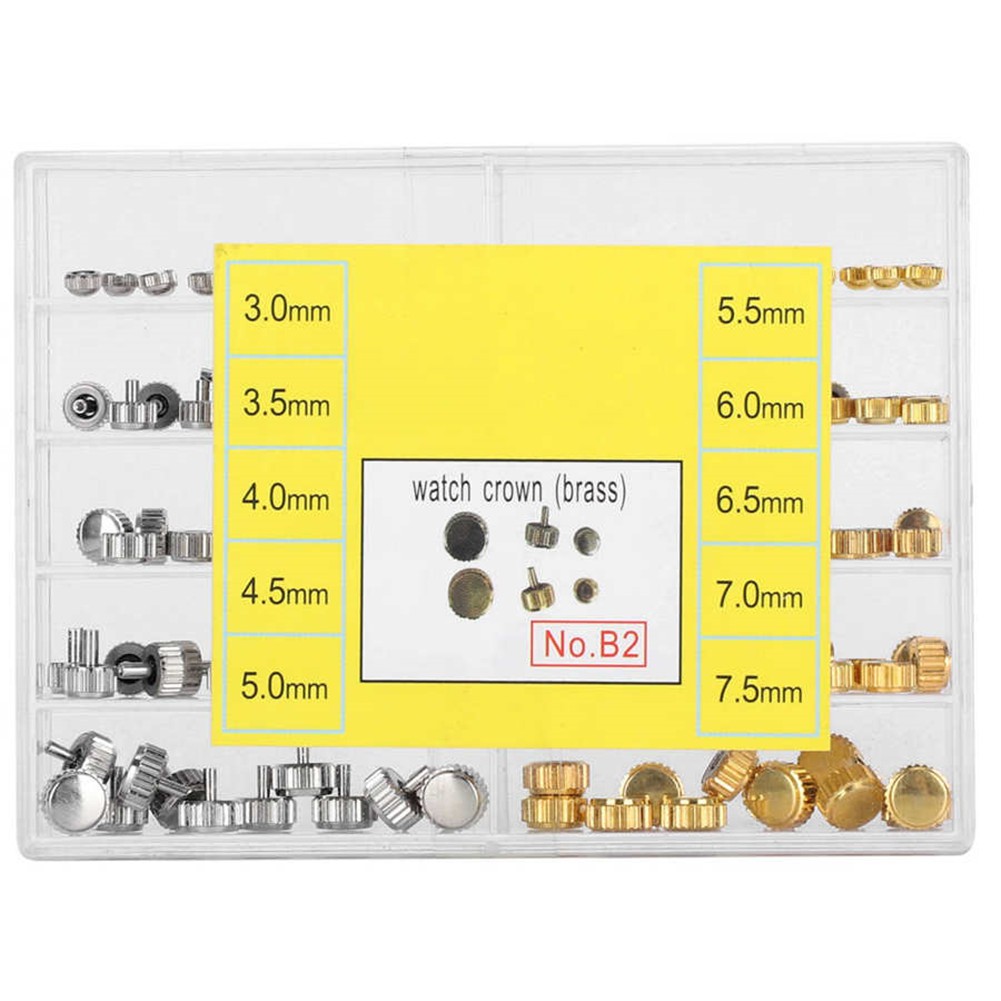 100Pack 3.0‑7.5mm 10-Size Watch Crown Head Assortment Watchmaker Repair Box Kit