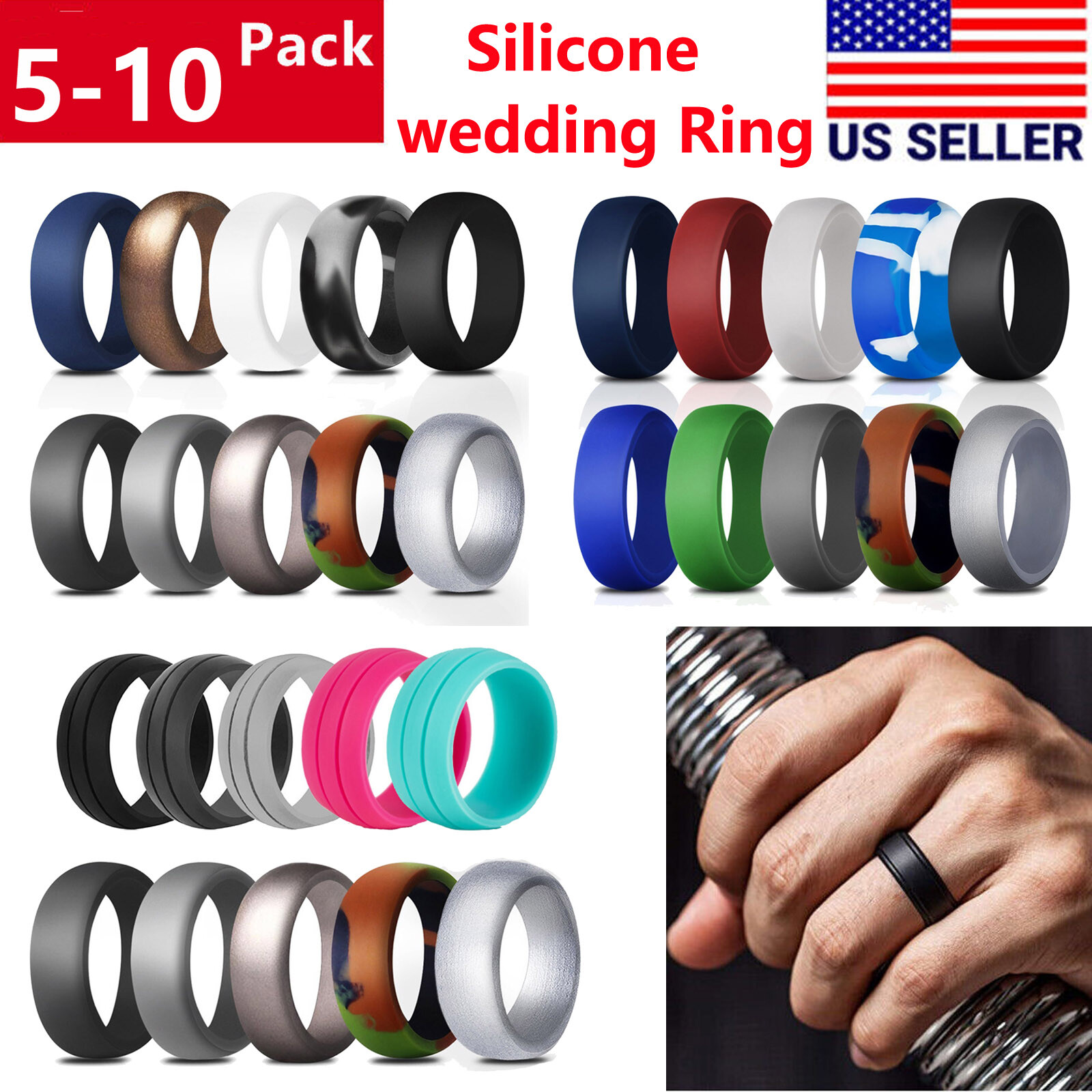 5-10pcs Silicone Wedding Rings for Men Women Breathable Rubber Engagement Band