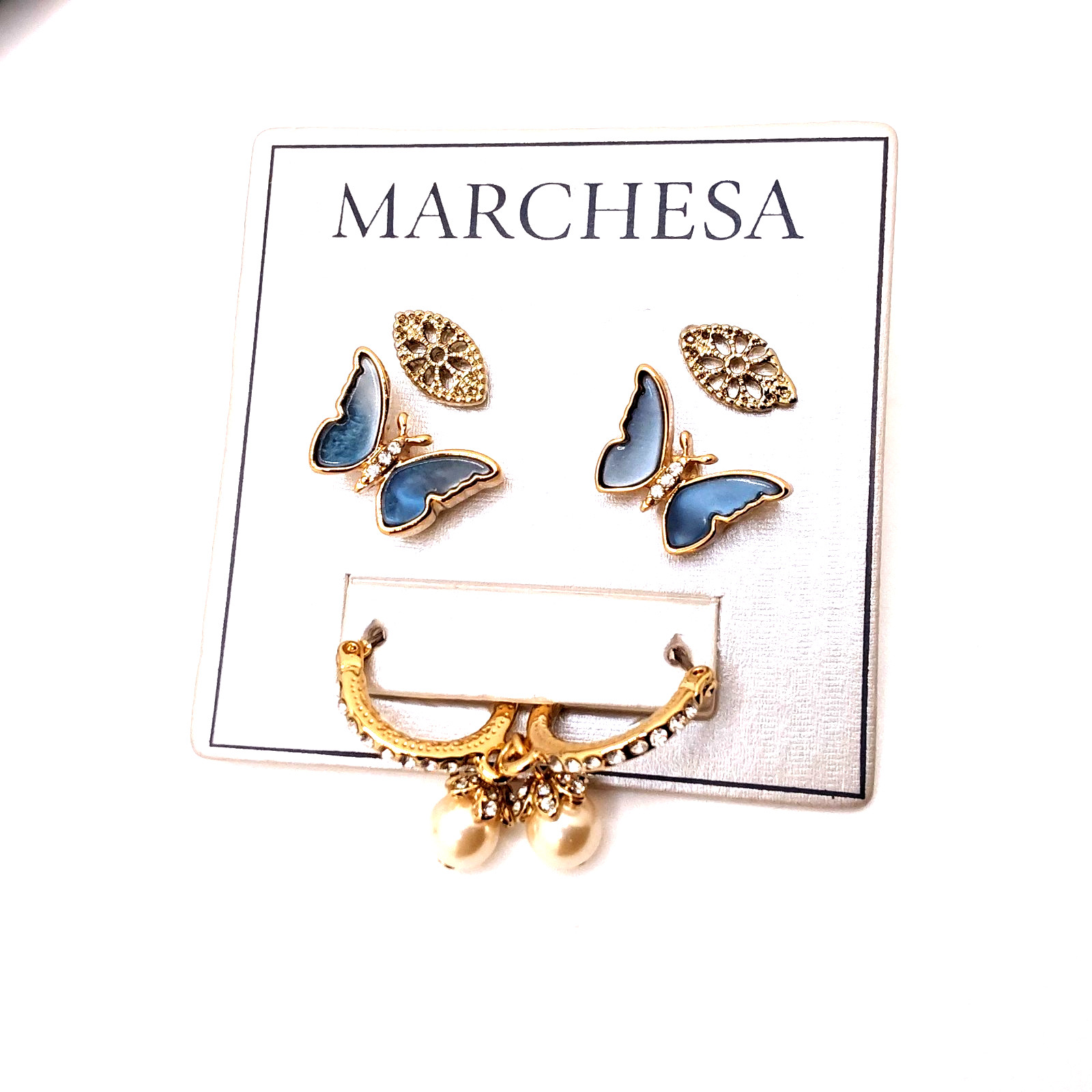 Marchesa Elegant Three Pairs Gold Tone Assorted Styles Stud/Dangle Earrings