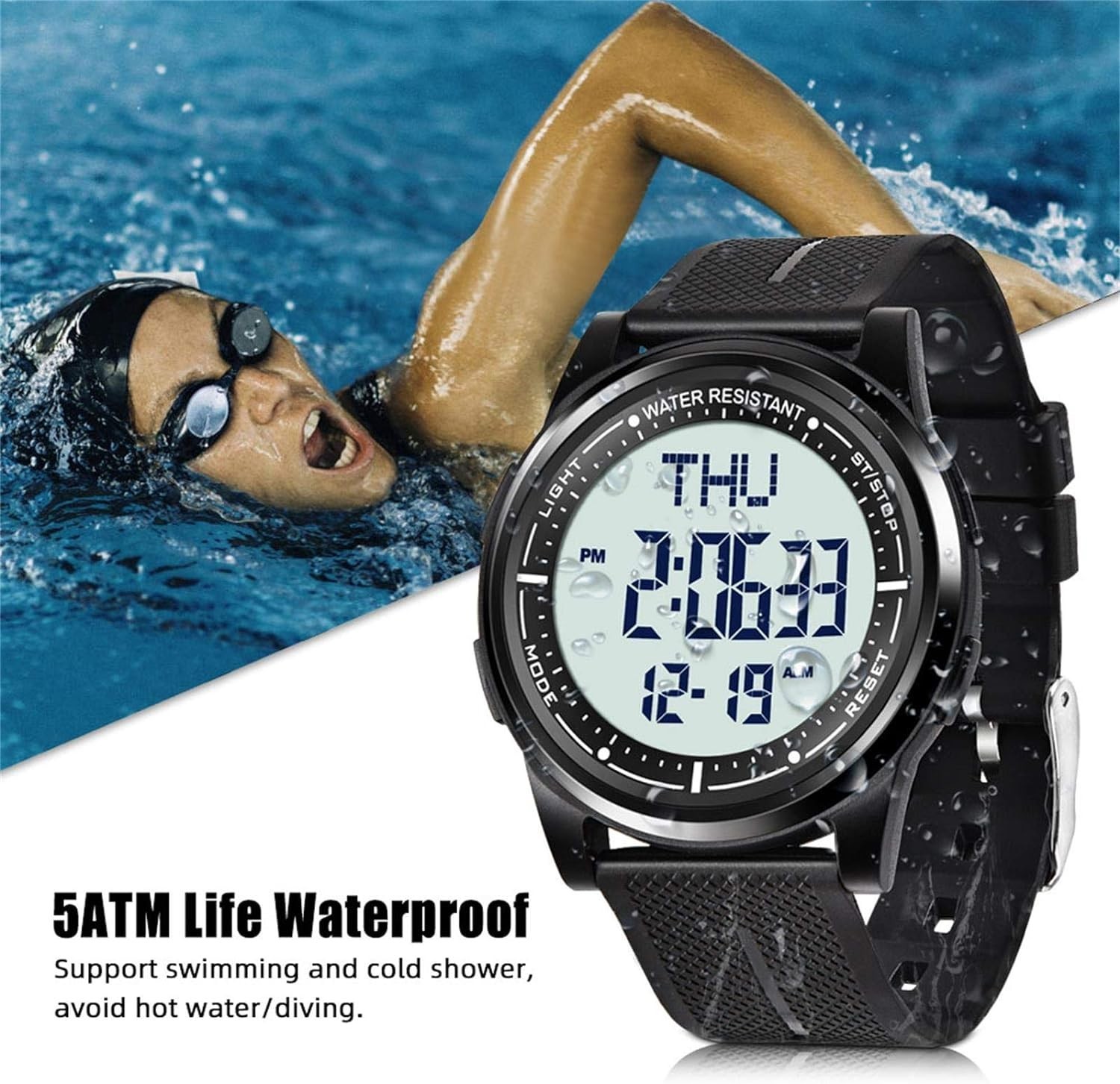 Digital Watch Waterproof with Stopwatch Alarm Countdown Dual Time for Men Women