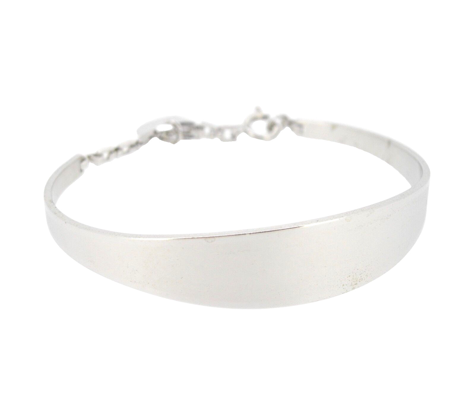 Bracelet JB cuff silvertone ID identification with chain and heart charm dangle