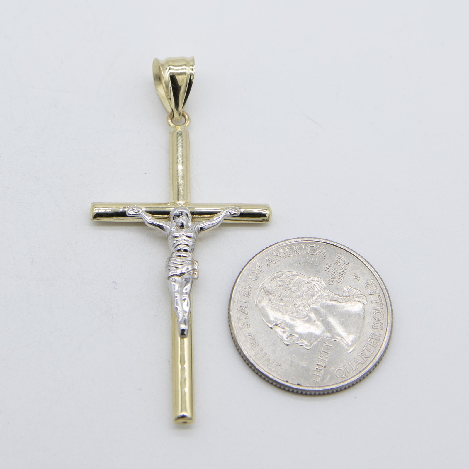 2 1/4″ Jesus Crucifix Cross Pendant Real 14K Yellow White Gold