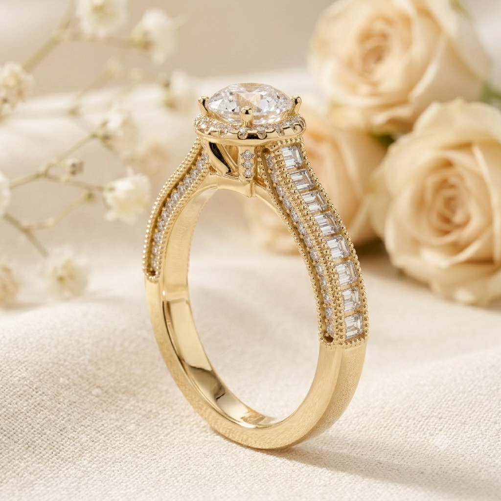 1.50 Ct Round Cut Natural Moissanite Engagement Halo Ring in 925 Sterling Silver
