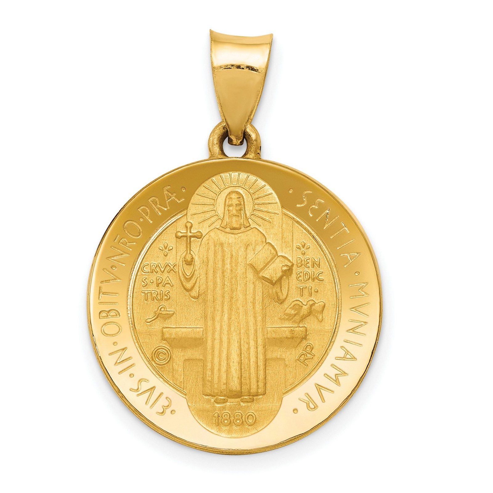 14k Yellow Gold St Benedict Medal Pendant Catholic Christian Protection Charm