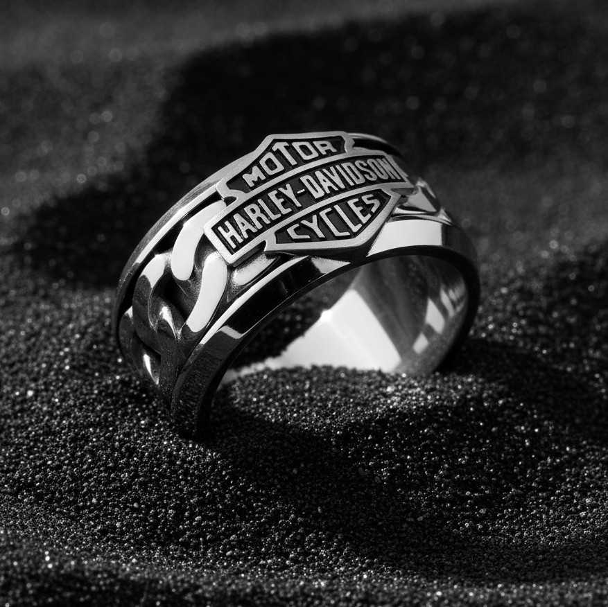 Men’s Harley-Davidson® Inlaid Chain B&S Logo Ring Stainless Steel 53 HSR0031
