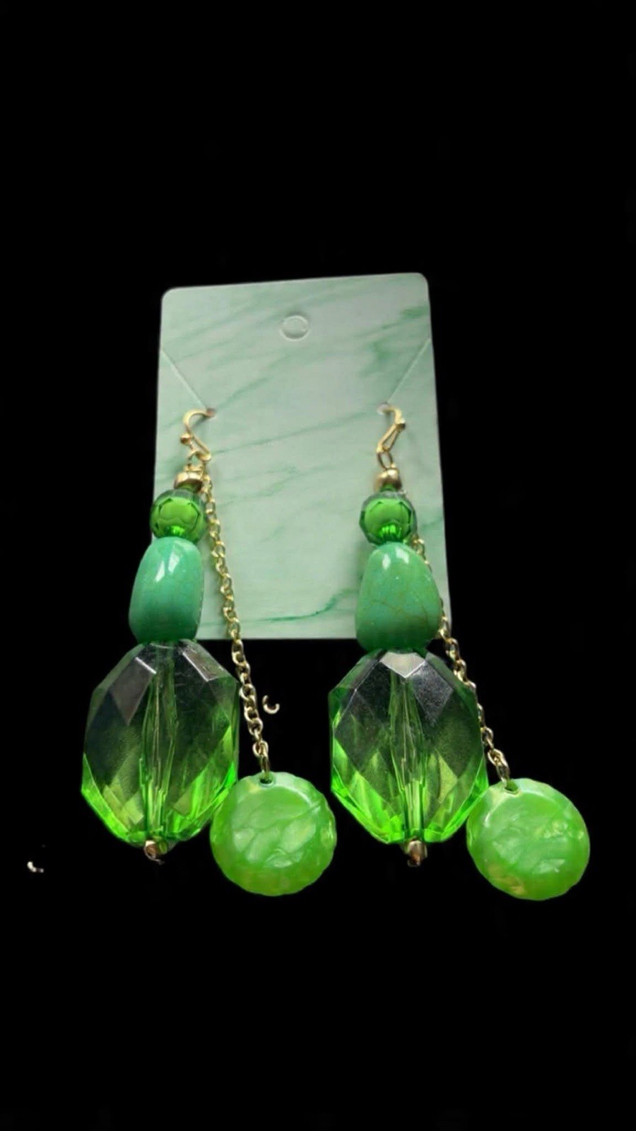Green Round Beaded Dangle Drop Earrings Metal Hook Fashion Jewelry