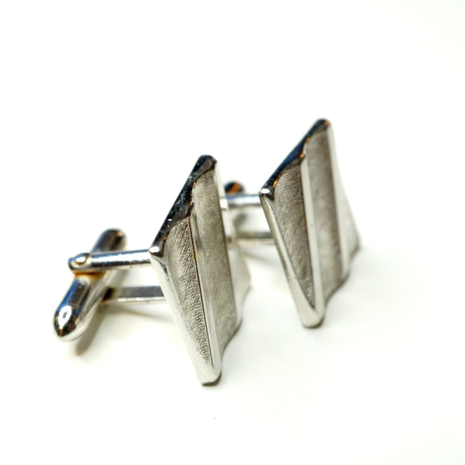 Swank Silver Tone Square Cufflinks Textured Diagonal Stripes Mid Century Modern